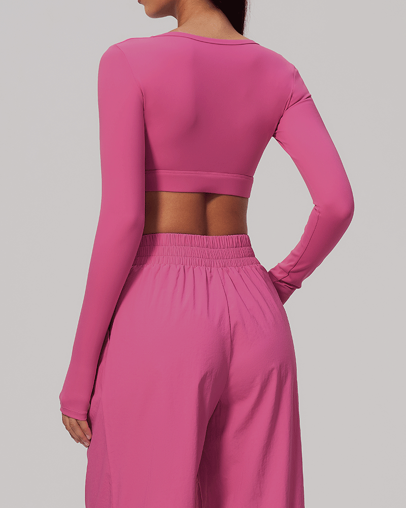 Sculpted U-Neck Cropped Long-Sleeve Top