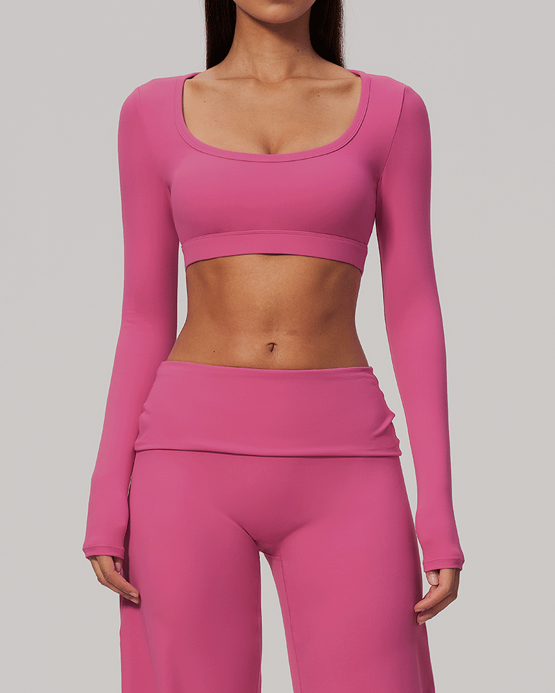 Sculpted U-Neck Cropped Long-Sleeve Top