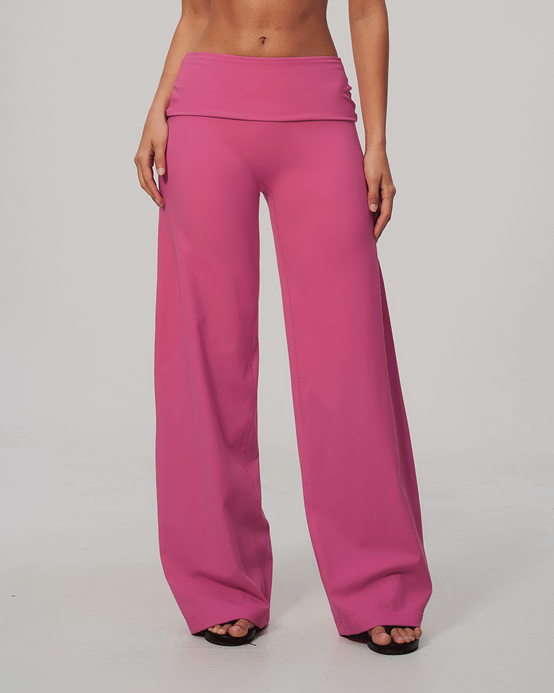 Foldover Waist Wide-Leg Performance Pants