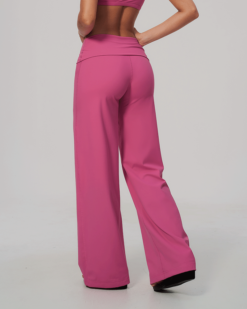 Foldover Waist Wide-Leg Performance Pants