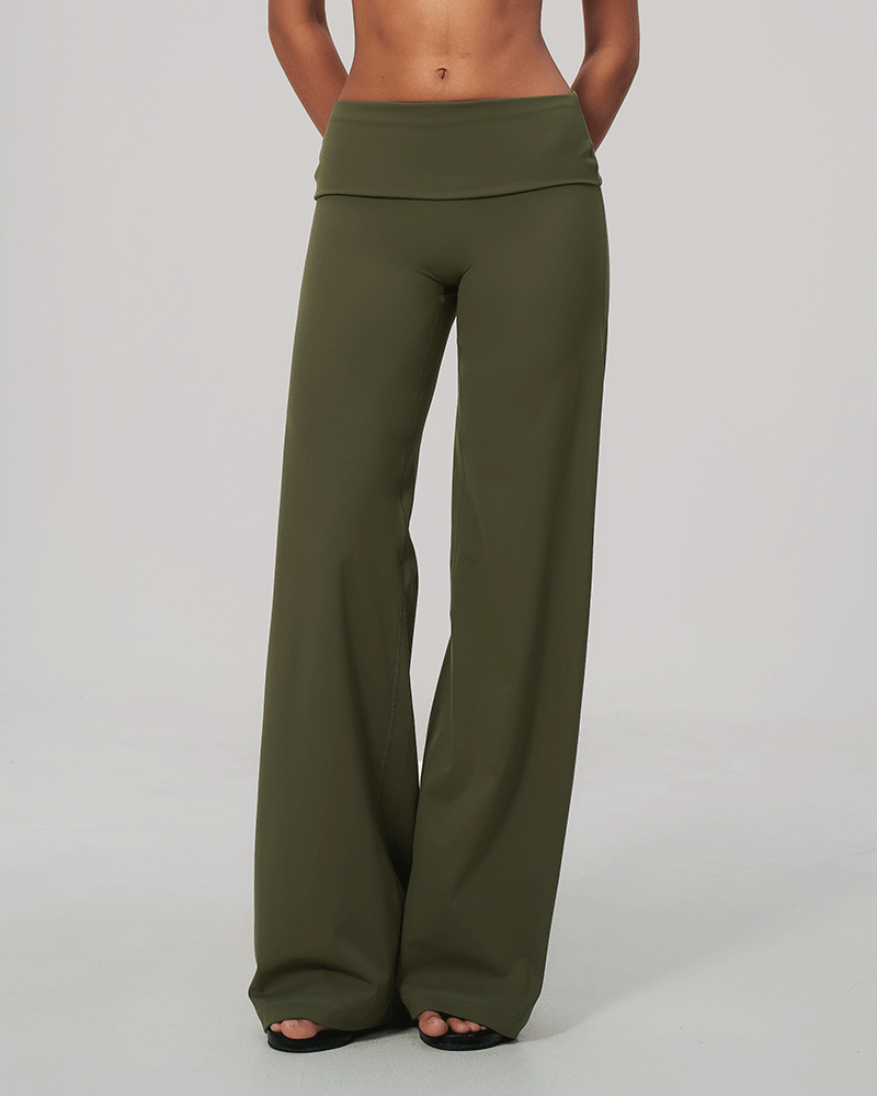 Foldover Waist Wide-Leg Performance Pants