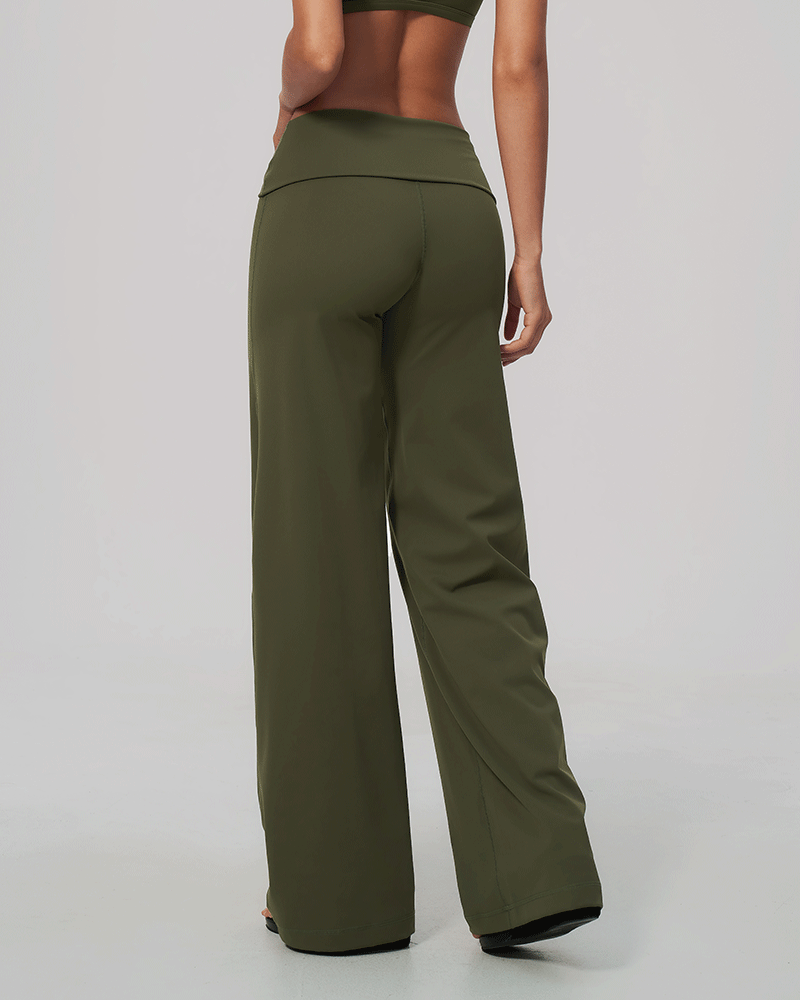 Foldover Waist Wide-Leg Performance Pants