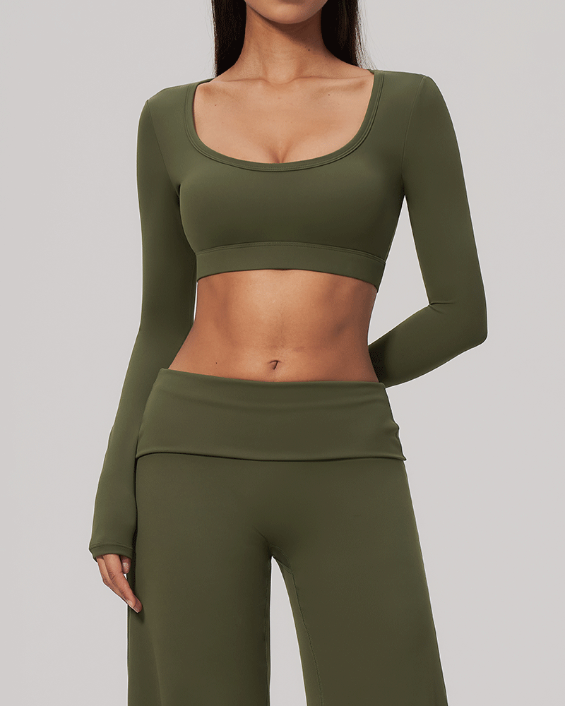 Sculpted U-Neck Cropped Long-Sleeve Top