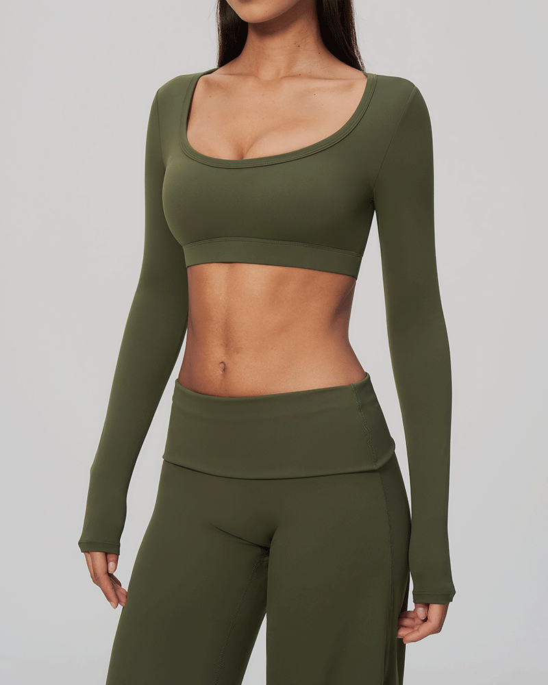 Sculpted U-Neck Cropped Long-Sleeve Top