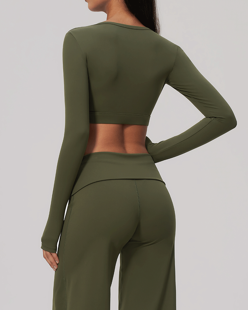 Sculpted U-Neck Cropped Long-Sleeve Top