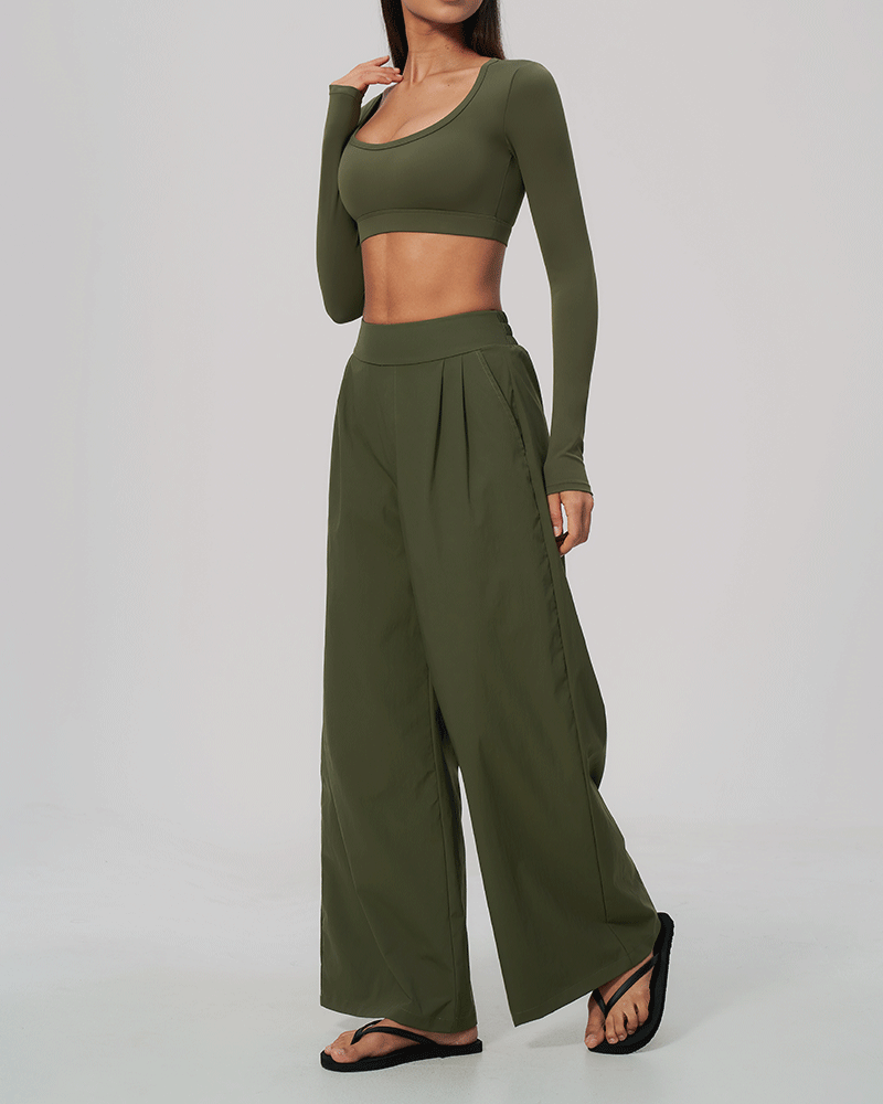 Sculpted U-Neck Cropped Long-Sleeve Top