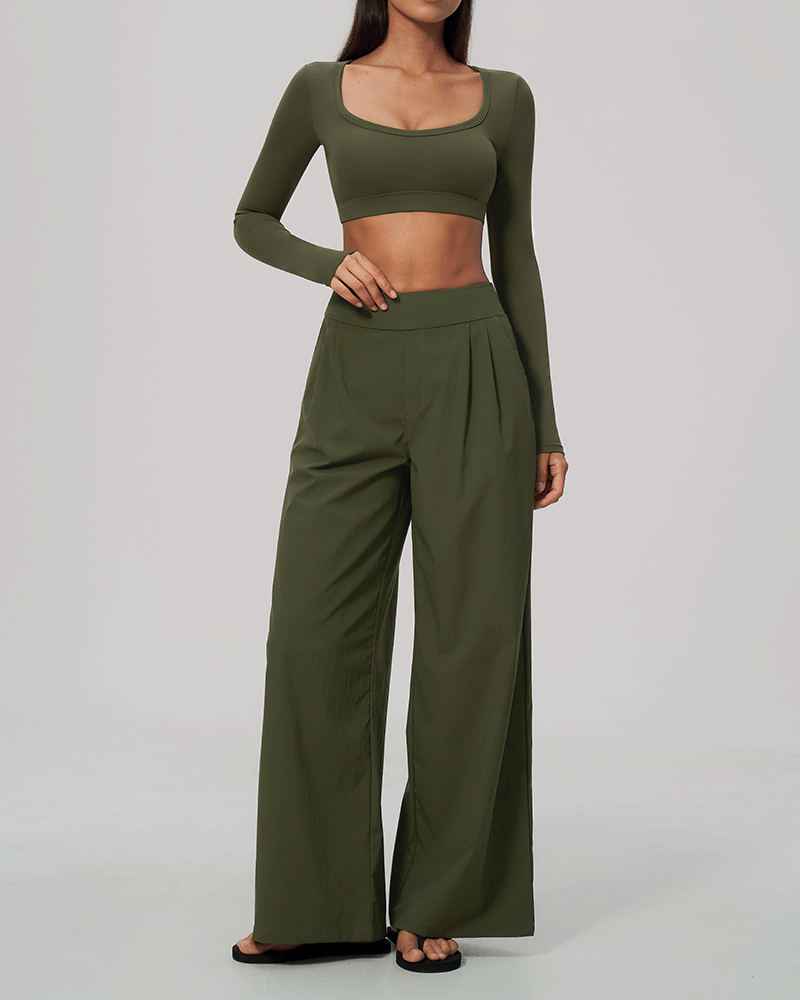 High-Waist Dual-Waistband Wide-Leg Pants