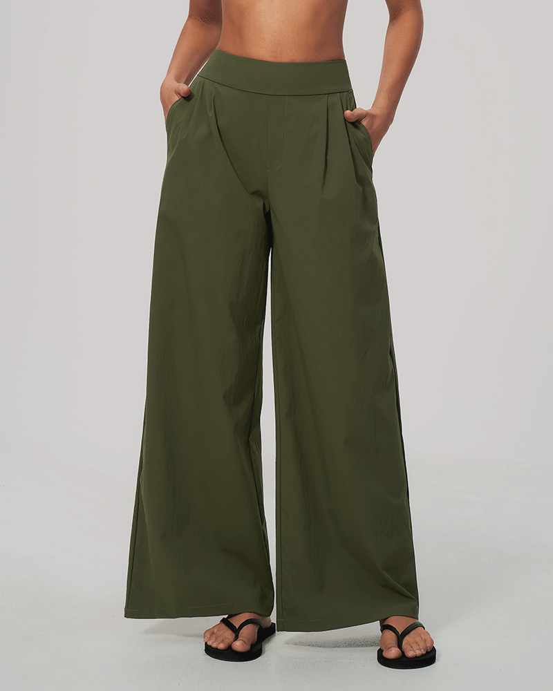 High-Waist Dual-Waistband Wide-Leg Pants