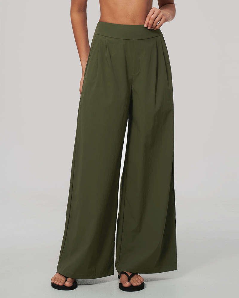 High-Waist Dual-Waistband Wide-Leg Pants