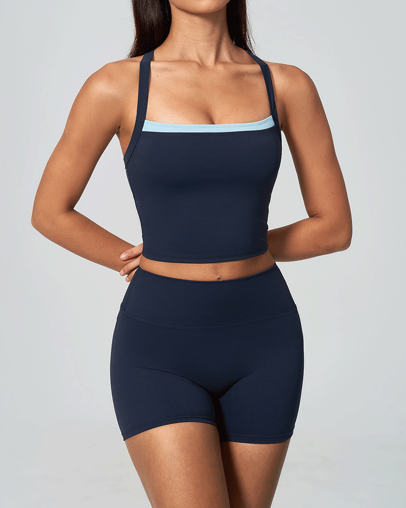 Layered Color-Block Crossback Yoga Tank