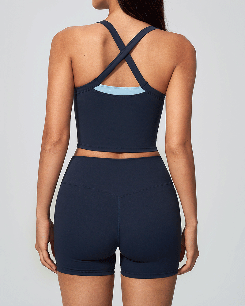 Layered Color-Block Crossback Yoga Tank