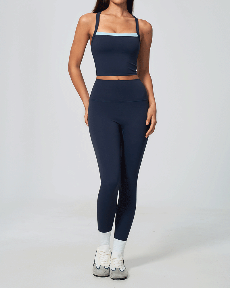 Layered Color-Block Crossback Yoga Tank
