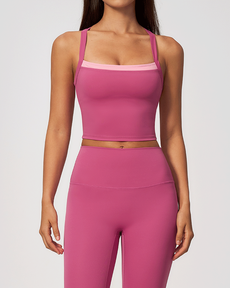 Layered Color-Block Crossback Yoga Tank