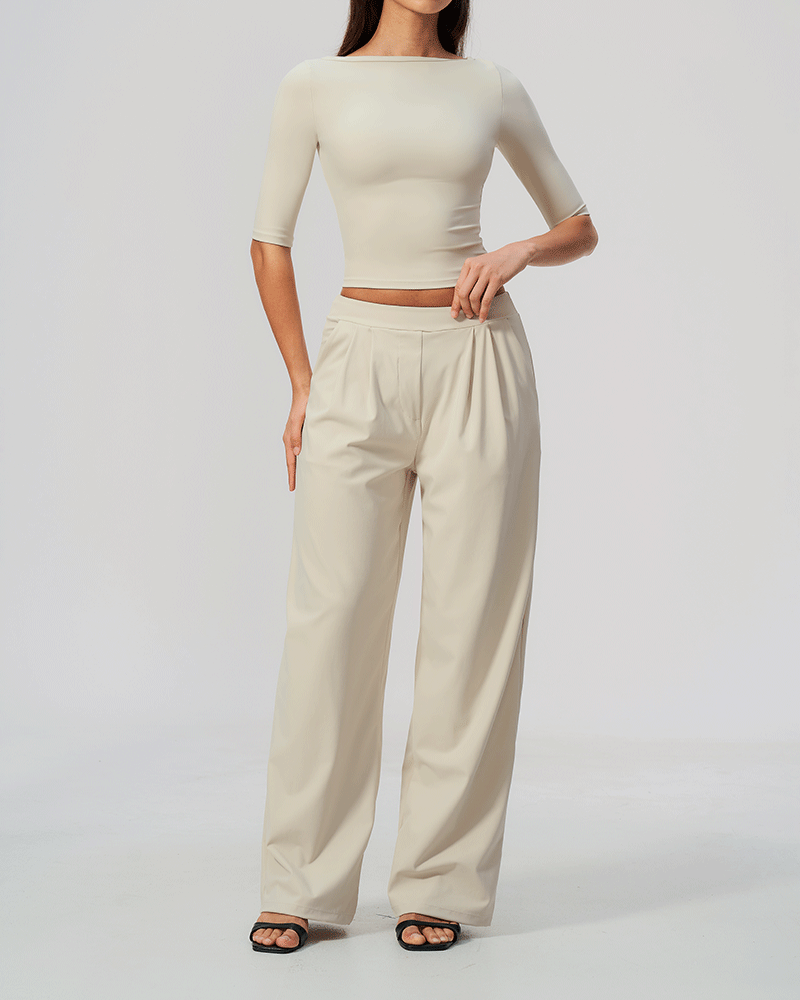 Brushed Sculpted Boat-Neck Yoga Top