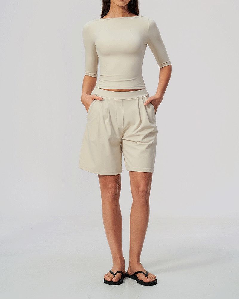 Brushed Sculpted Boat-Neck Yoga Top