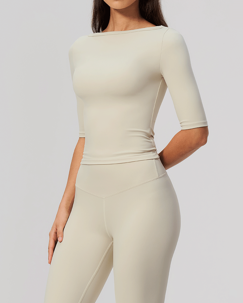 Brushed Sculpted Boat-Neck Yoga Top
