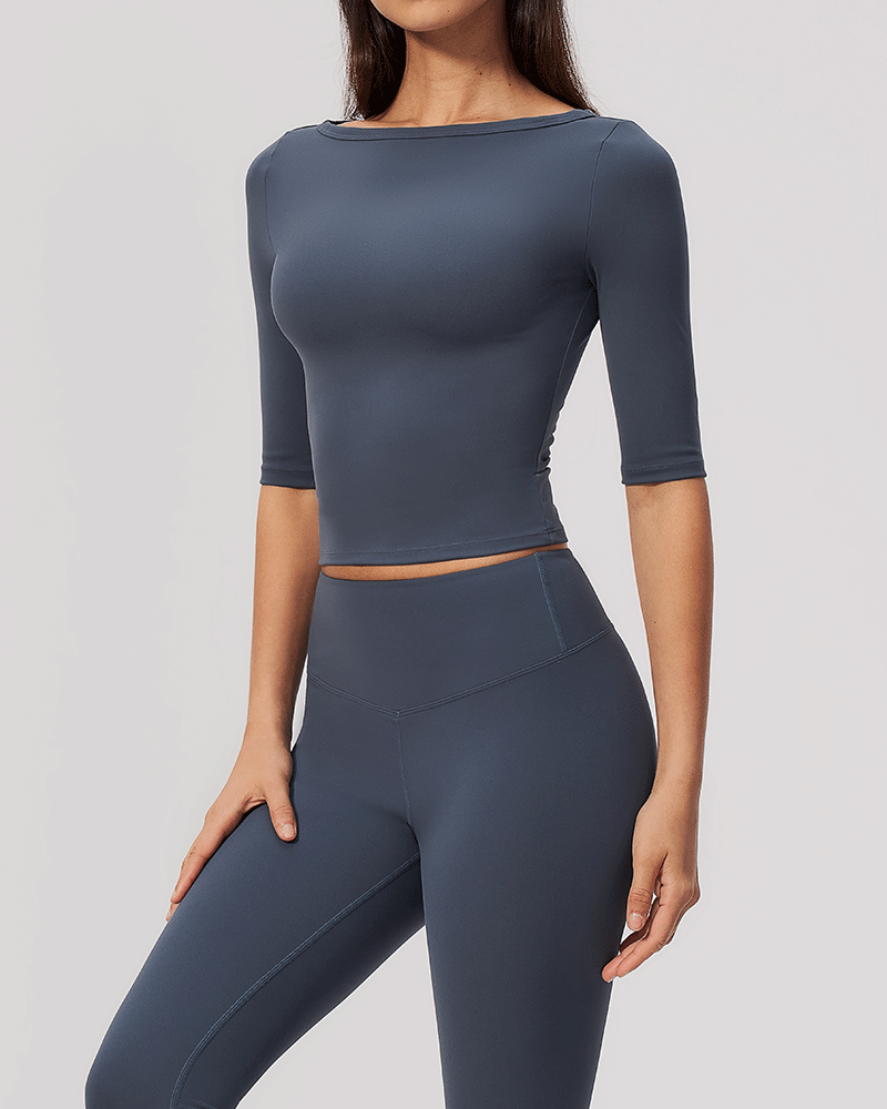 Brushed Sculpted Boat-Neck Yoga Top