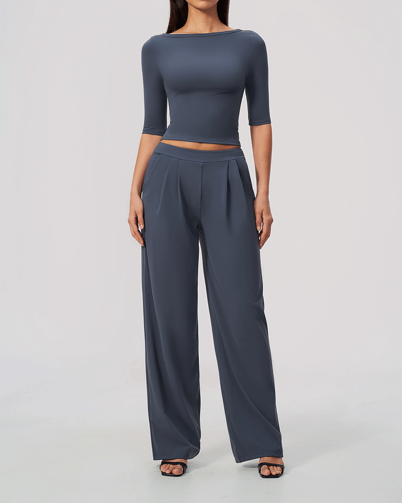 Brushed Sculpted Boat-Neck Yoga Top