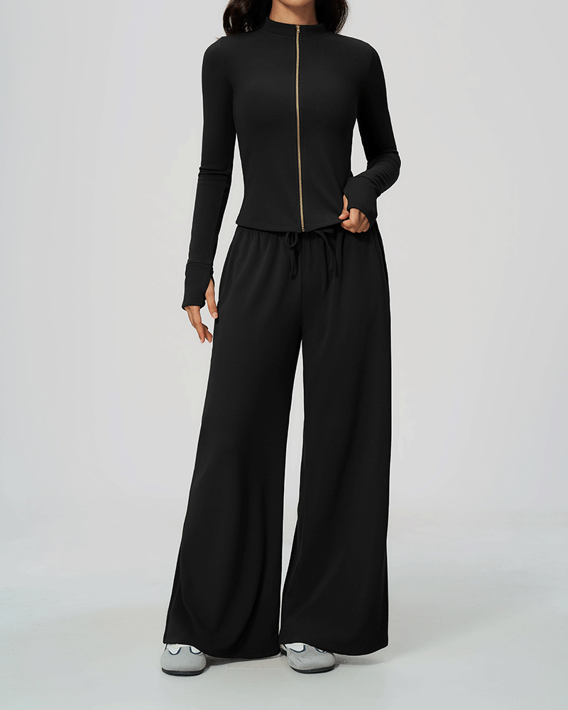 Drawstring Relaxed Wide-Leg Pants