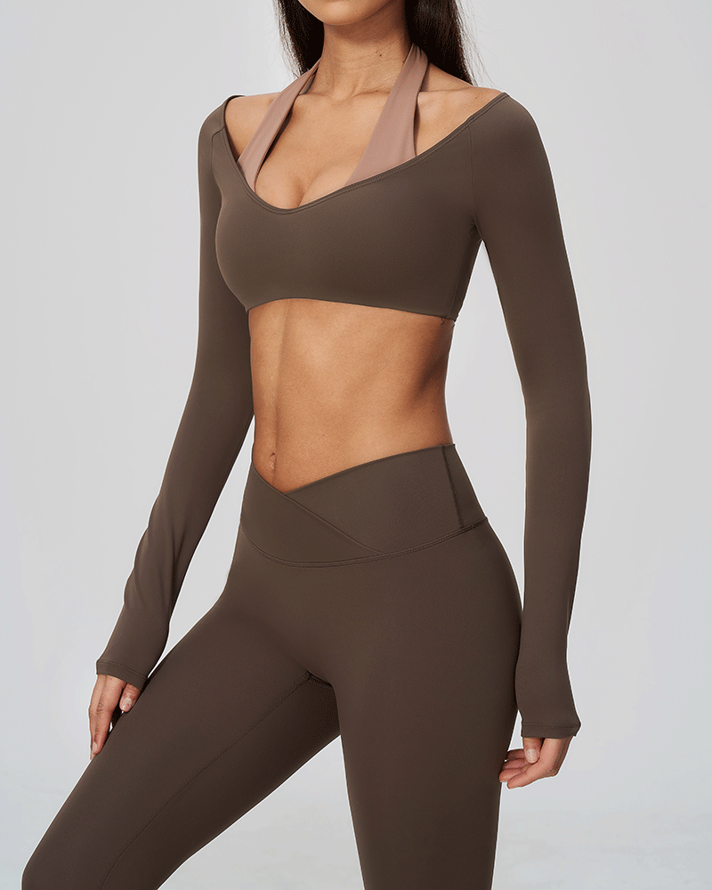 Halter-neck V-neck long-sleeve yoga top