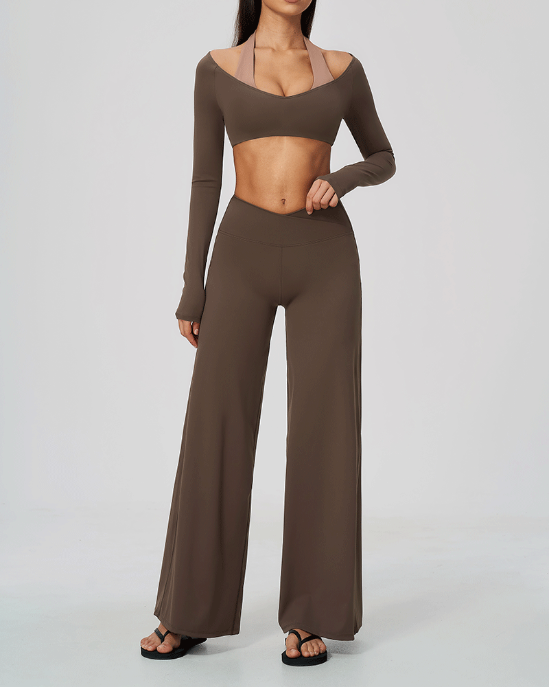 Halter-neck V-neck long-sleeve yoga top