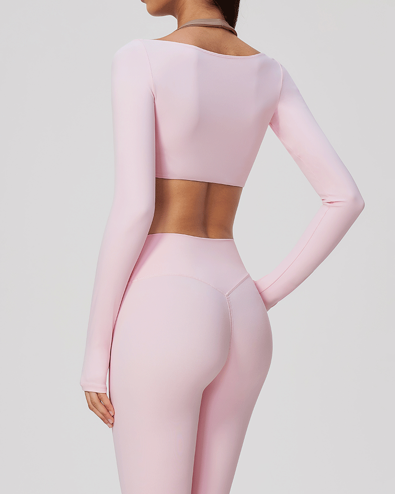 Halter-neck V-neck long-sleeve yoga top