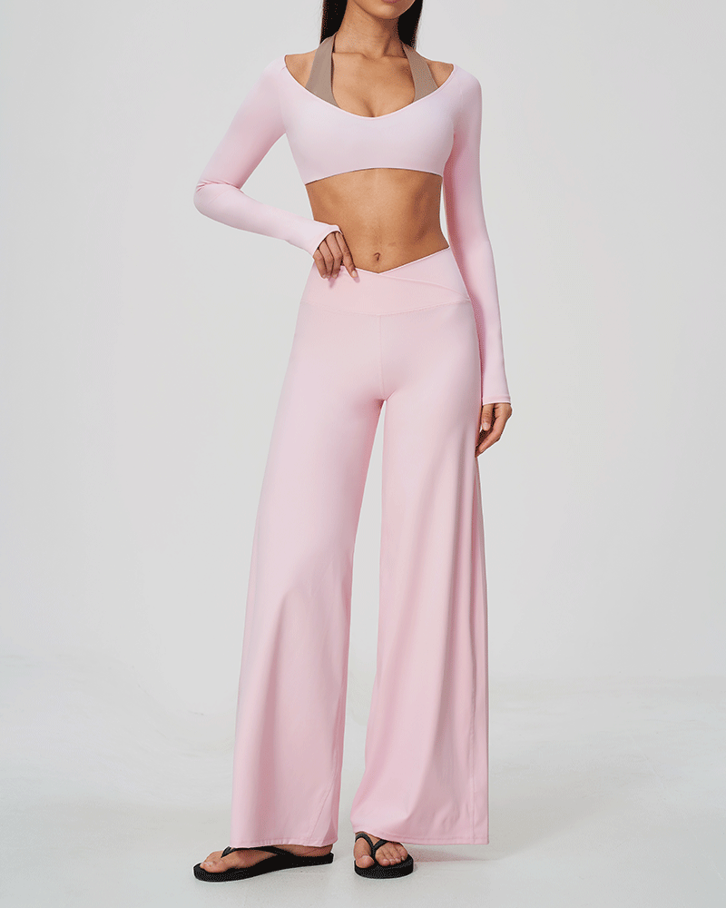 Halter-neck V-neck long-sleeve yoga top