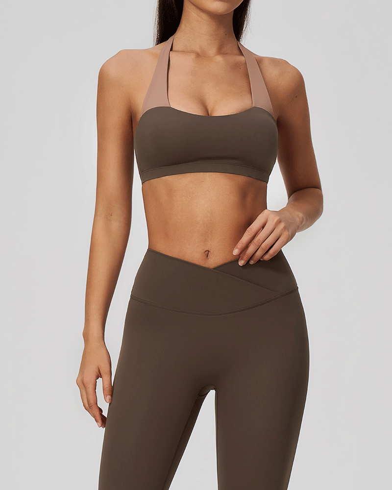 There Color-Block Halter Sports Bra