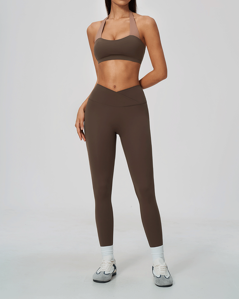 There Color-Block Halter Sports Bra