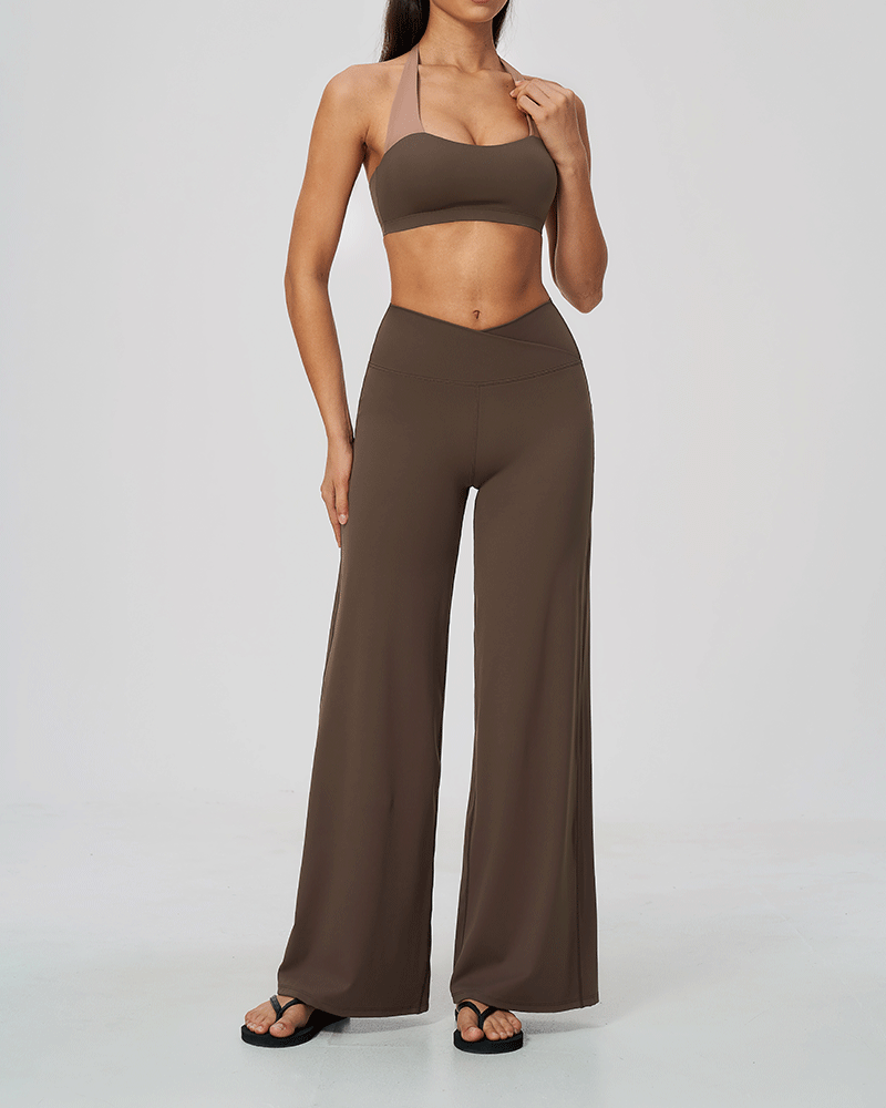 There Color-Block Halter Sports Bra