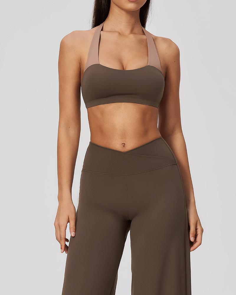 There Color-Block Halter Sports Bra