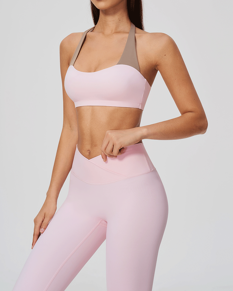 There Color-Block Halter Sports Bra