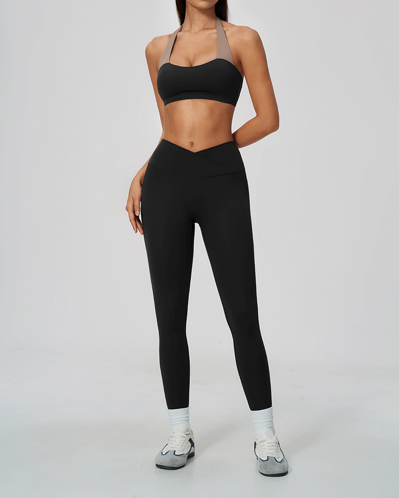 There Color-Block Halter Sports Bra