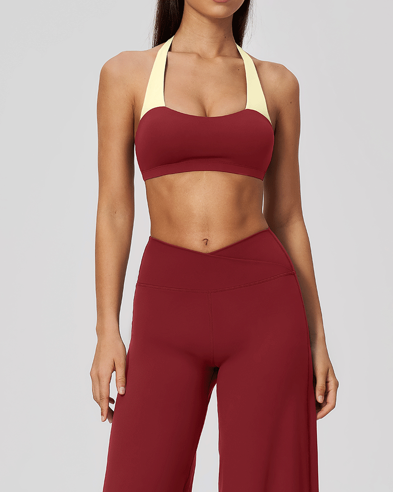 There Color-Block Halter Sports Bra