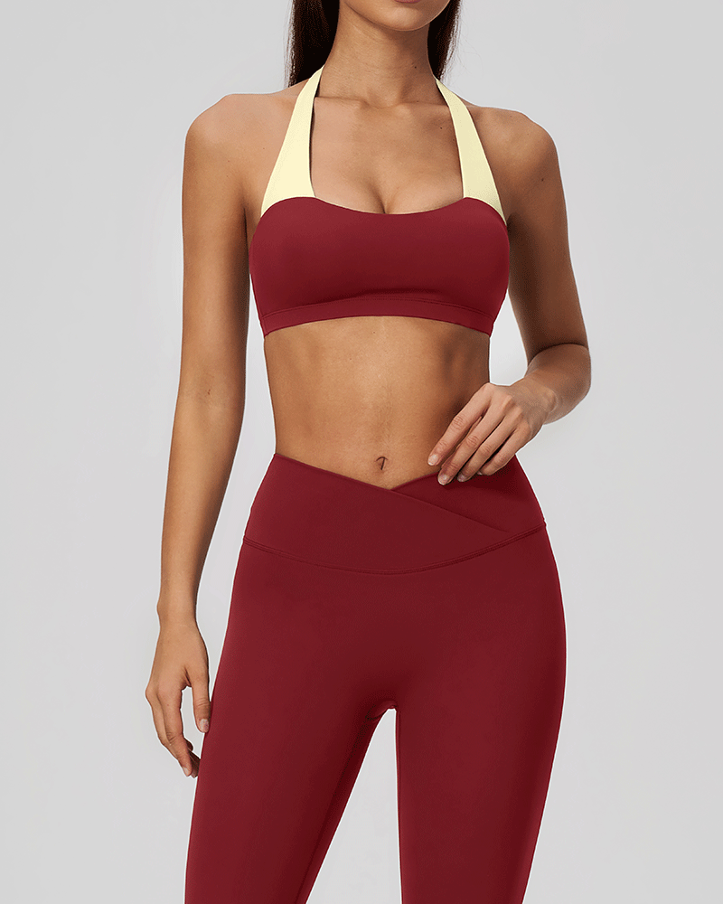 There Color-Block Halter Sports Bra