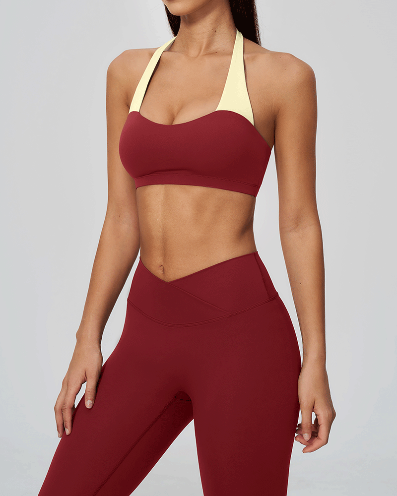 There Color-Block Halter Sports Bra