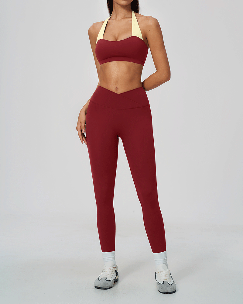 There Color-Block Halter Sports Bra