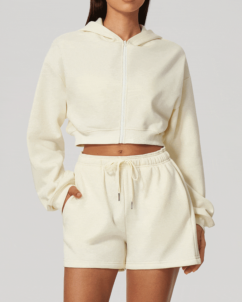Cropped Zip-Up Hoodie Jacket for Women