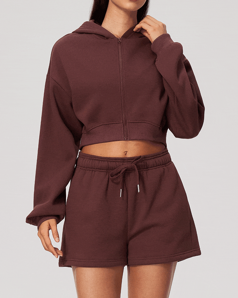Cropped Zip-Up Hoodie Jacket for Women