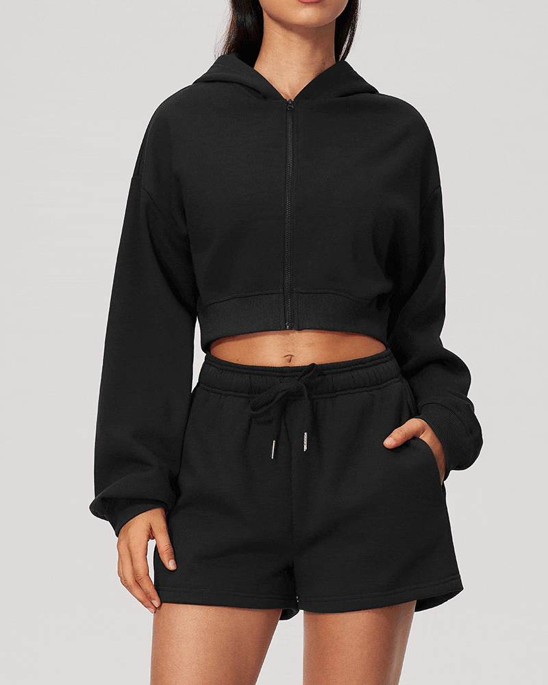 Cropped Zip-Up Hoodie Jacket for Women
