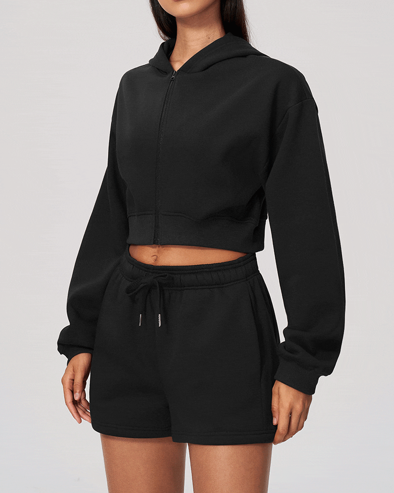 Cropped Zip-Up Hoodie Jacket for Women