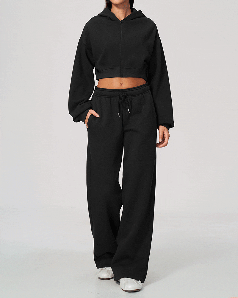 Cropped Zip-Up Hoodie Jacket for Women