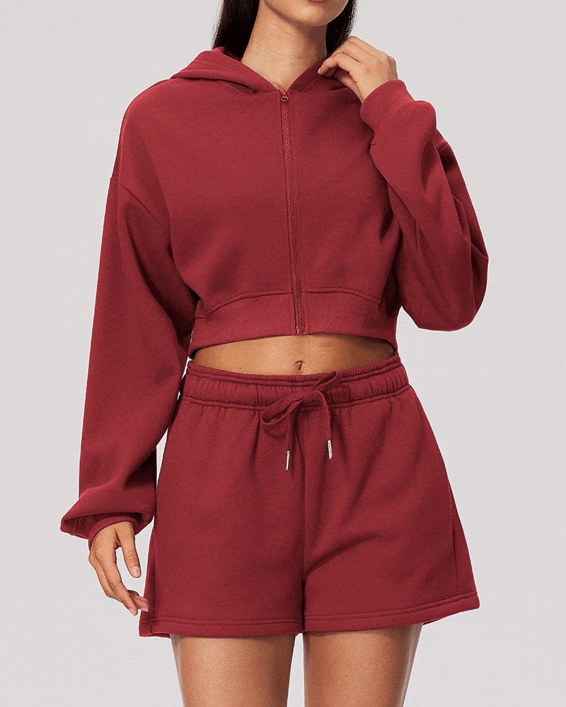 Cropped Zip-Up Hoodie Jacket for Women