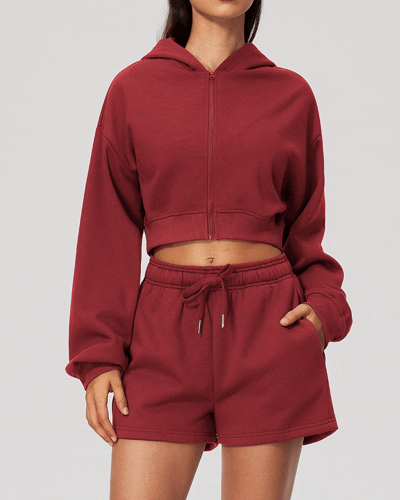 Cropped Zip-Up Hoodie Jacket for Women