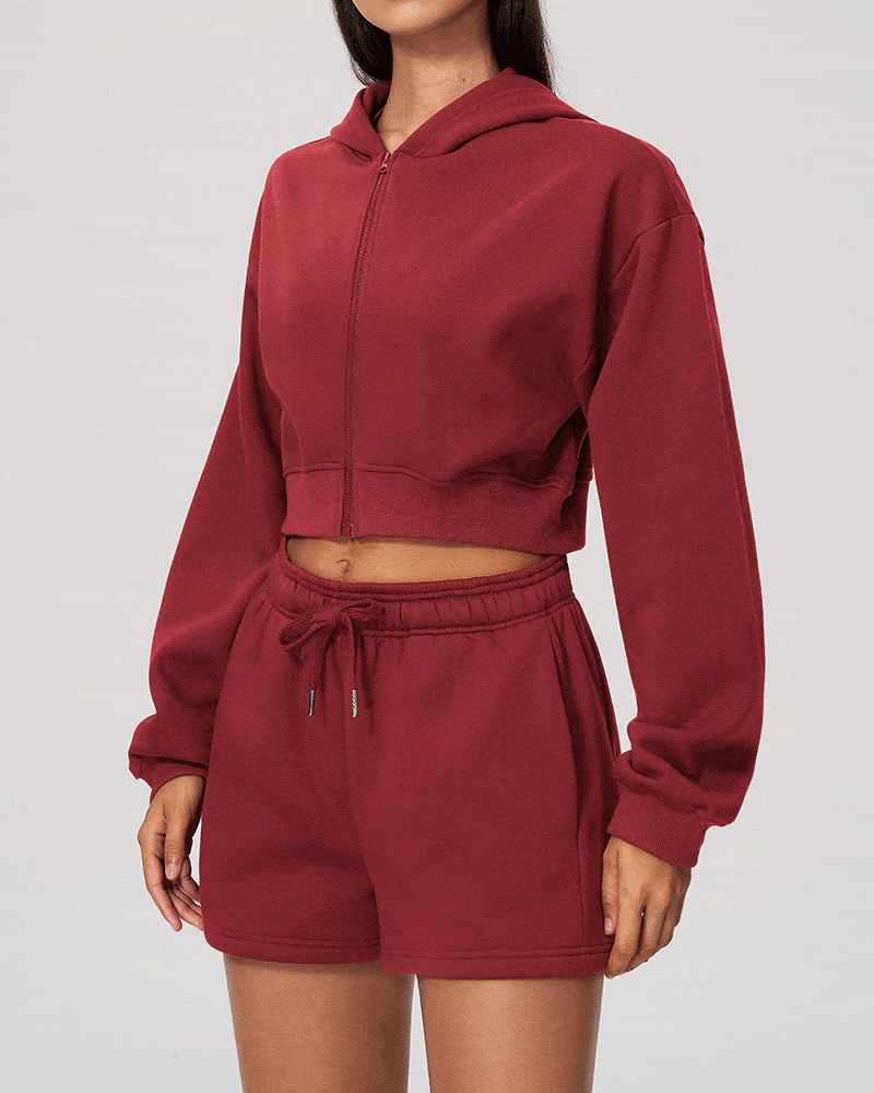 Cropped Zip-Up Hoodie Jacket for Women